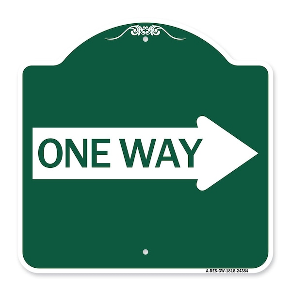 Signmission Designer Series One Way W/ Right Arrow, Green & White Aluminum Sign, 18" x 18", GW-1818-24384 A-DES-GW-1818-24384 - main
